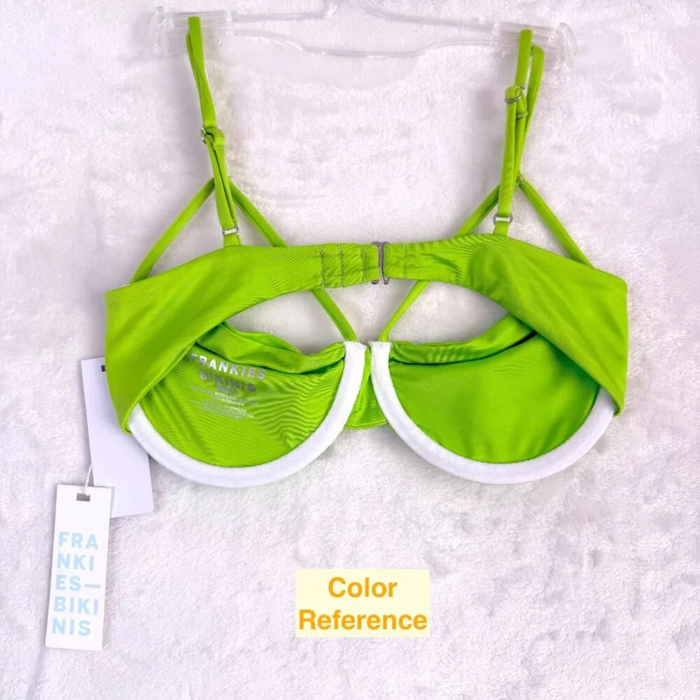 FRANKIES BIKINIS Hazel Satin Underwire Bikini Top Swimsuit S Green Slime NEW
